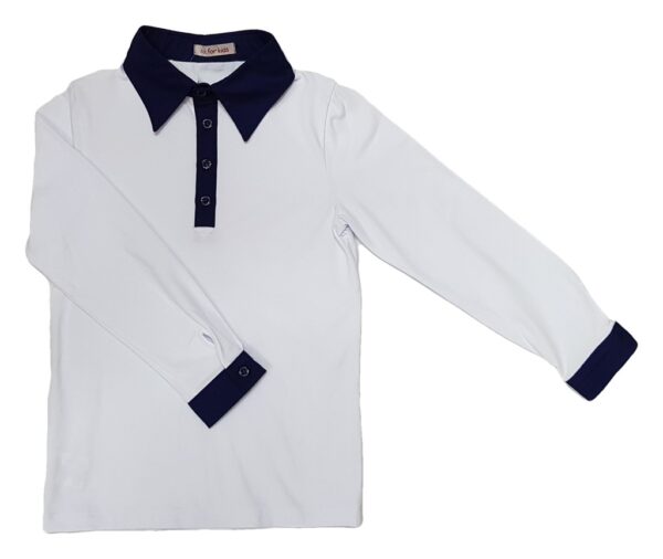 Tricouri POLO copii maneca lunga ROMA alb contrast bleumarin