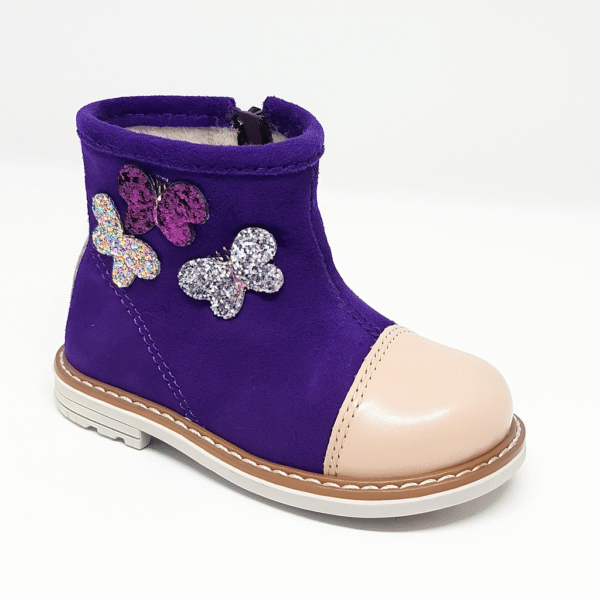 Cizme imblanite din piele naturala pentru fete BUTTERFLY mov