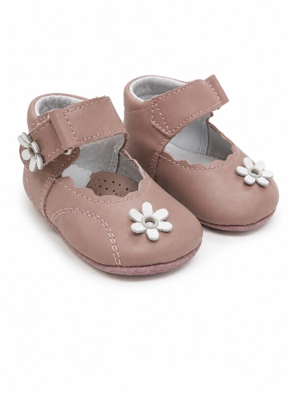 Pantofiori botez piele naturala roz prafuit