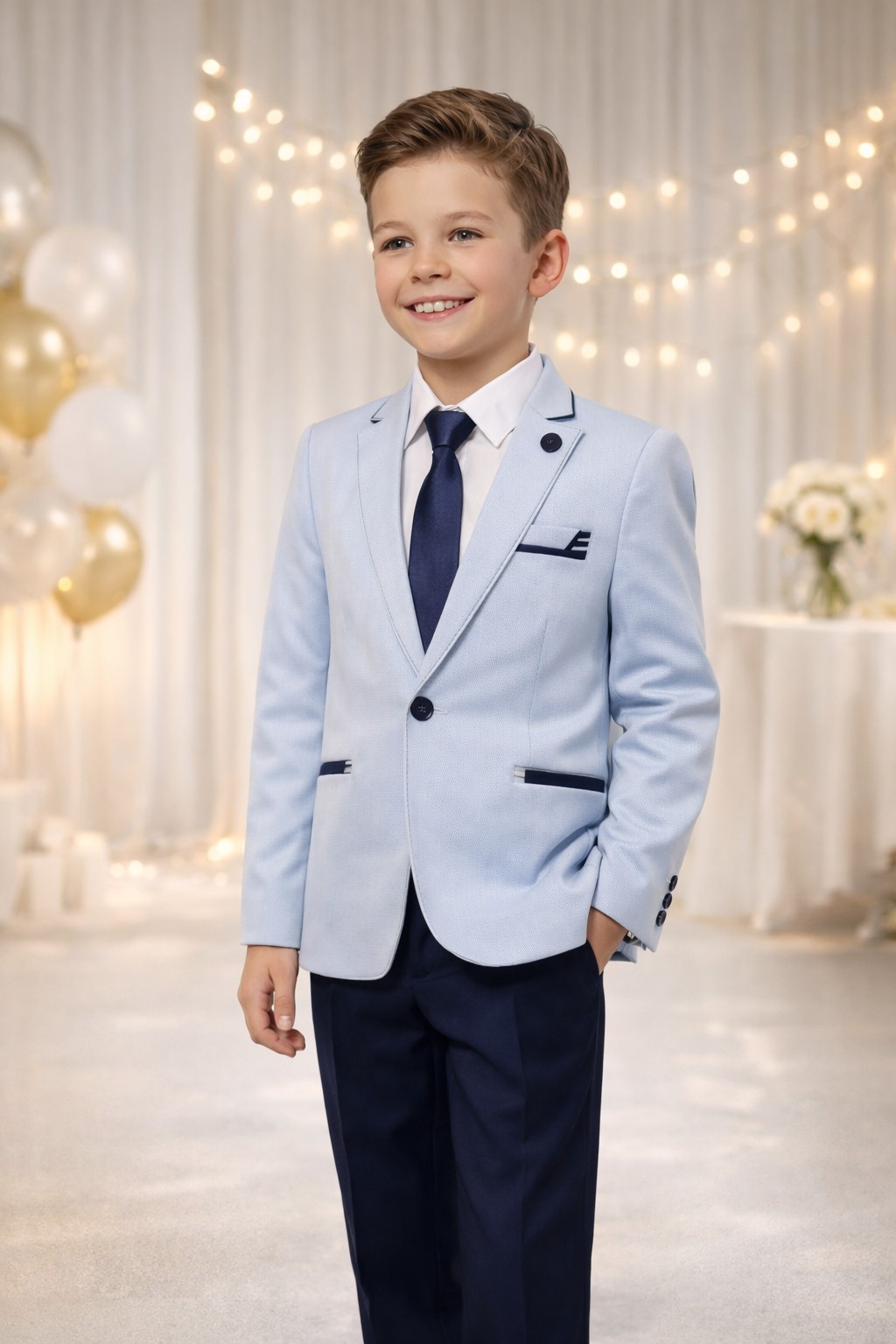 costum elegant baieti albastru