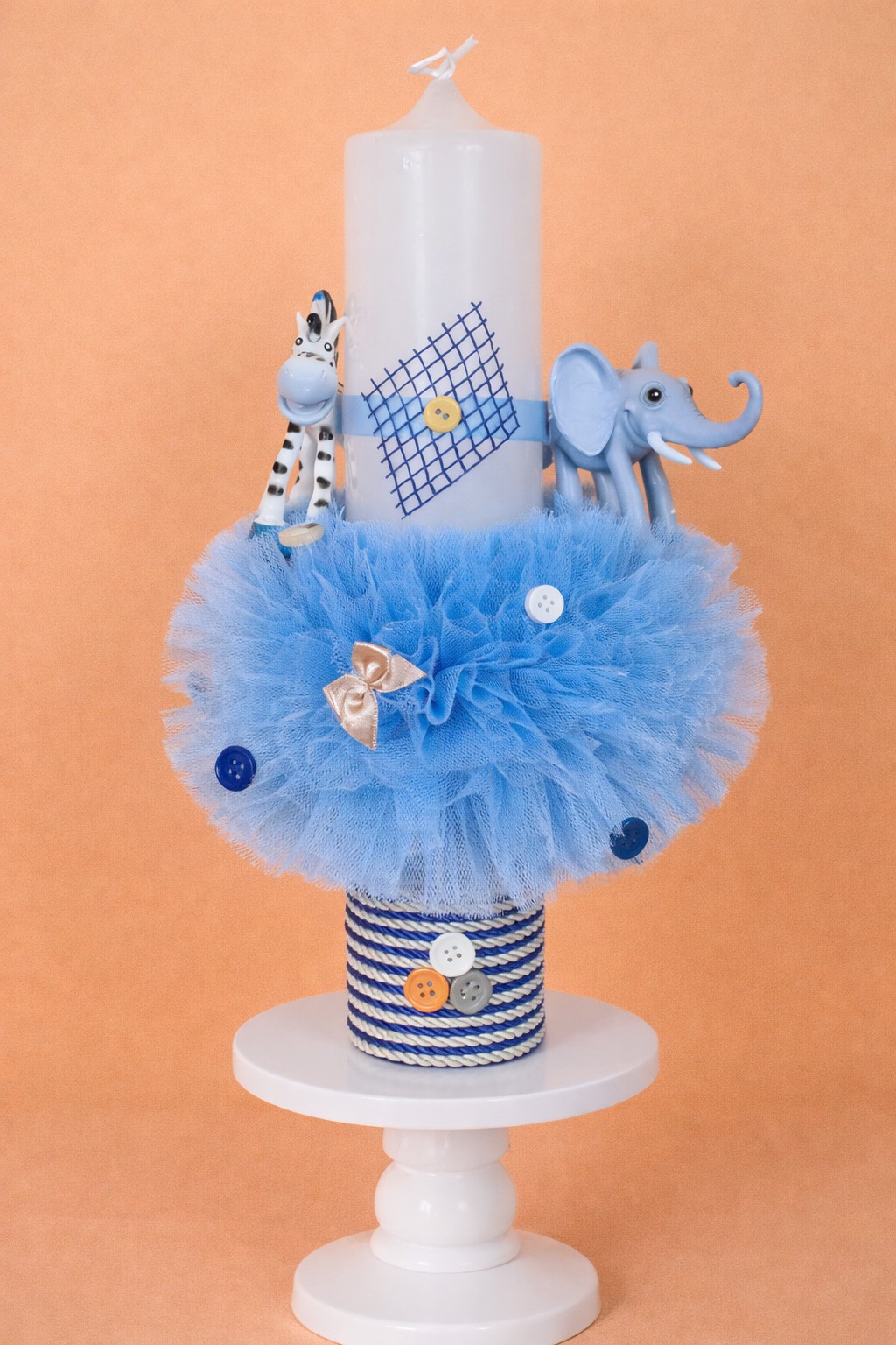 lumanare botez baieti animale bleu