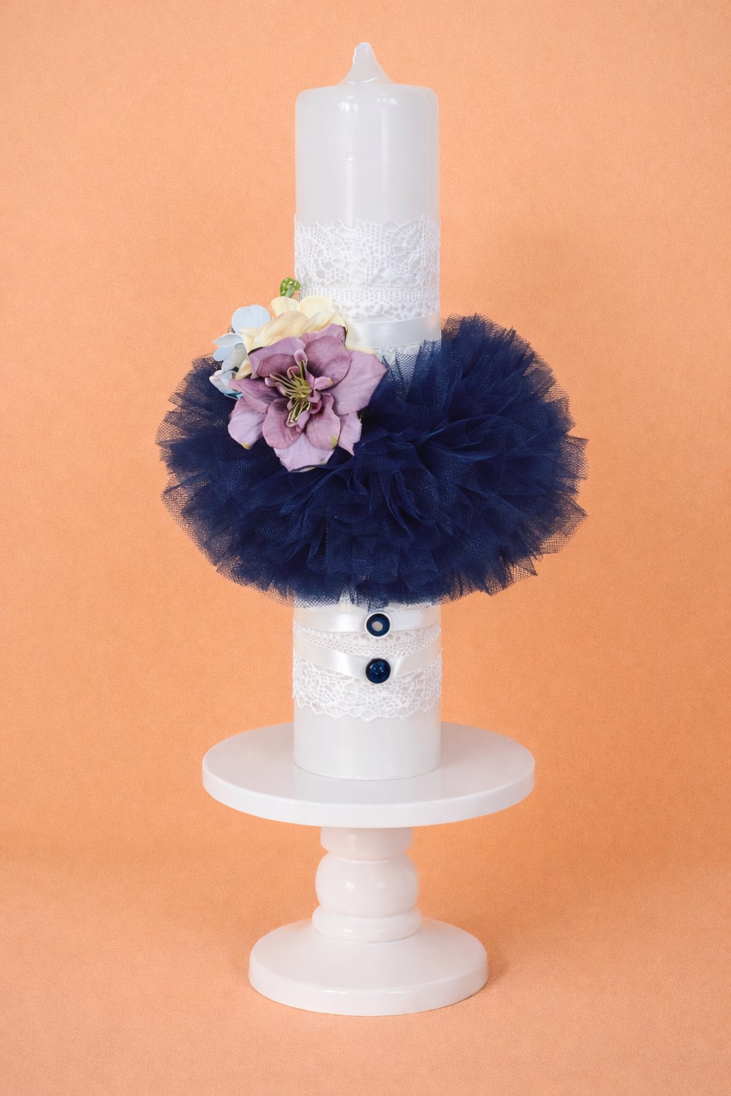 lumanare botez baieti tulle bleumarin
