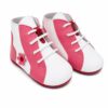 Pantofiori bebe piele naturala alb/rosu