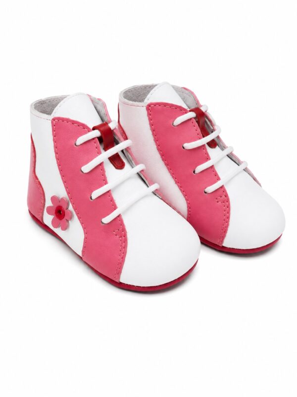 Pantofiori bebe piele naturala alb/rosu