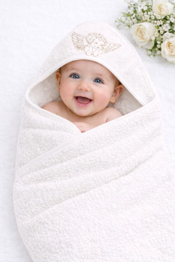 Prosop botez bebe 90x90cm ANGEL alb