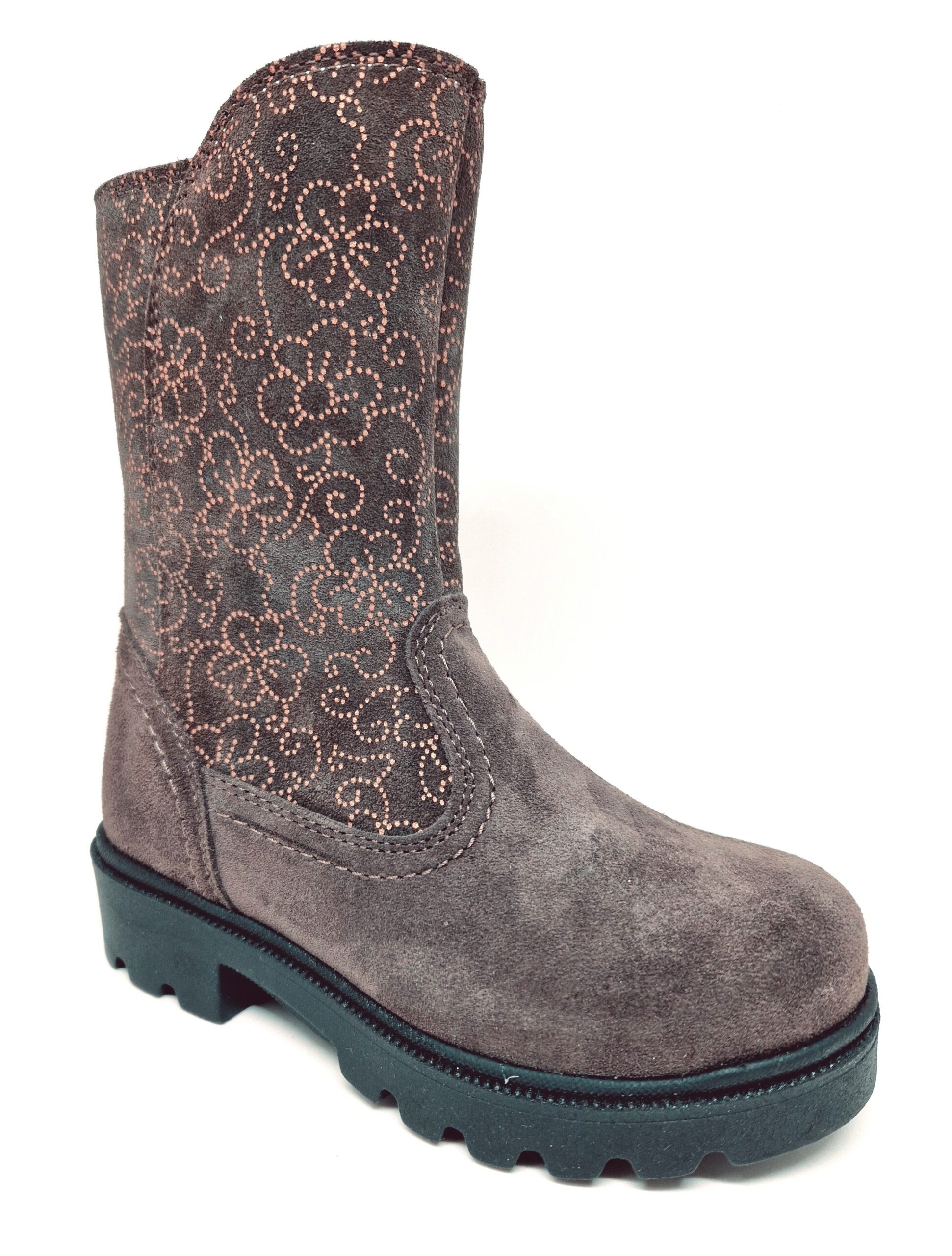 Cizme fete din piele imblanite BROWN Nabuc