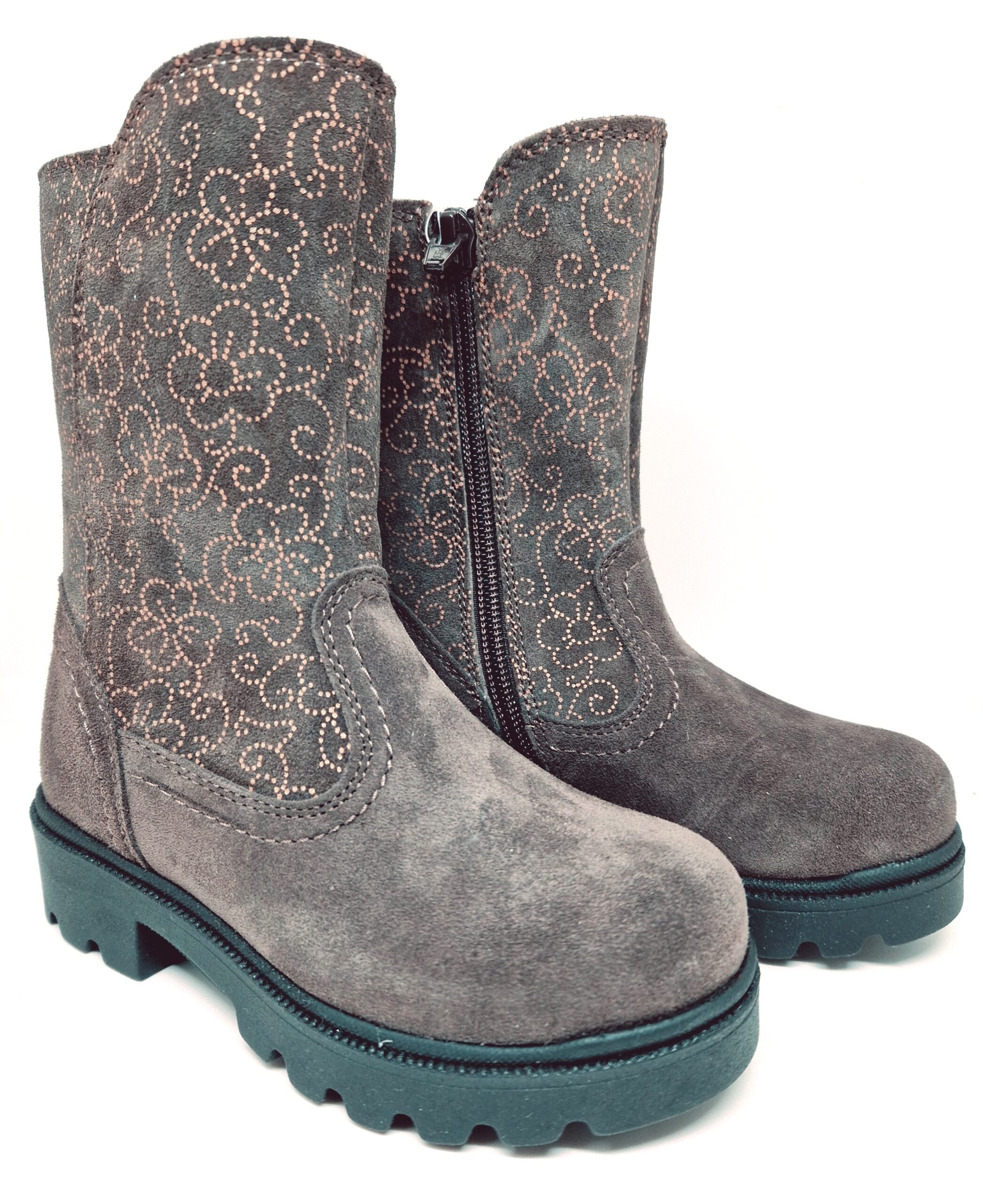 Cizme fete din piele imblanite BROWN Nabuc1
