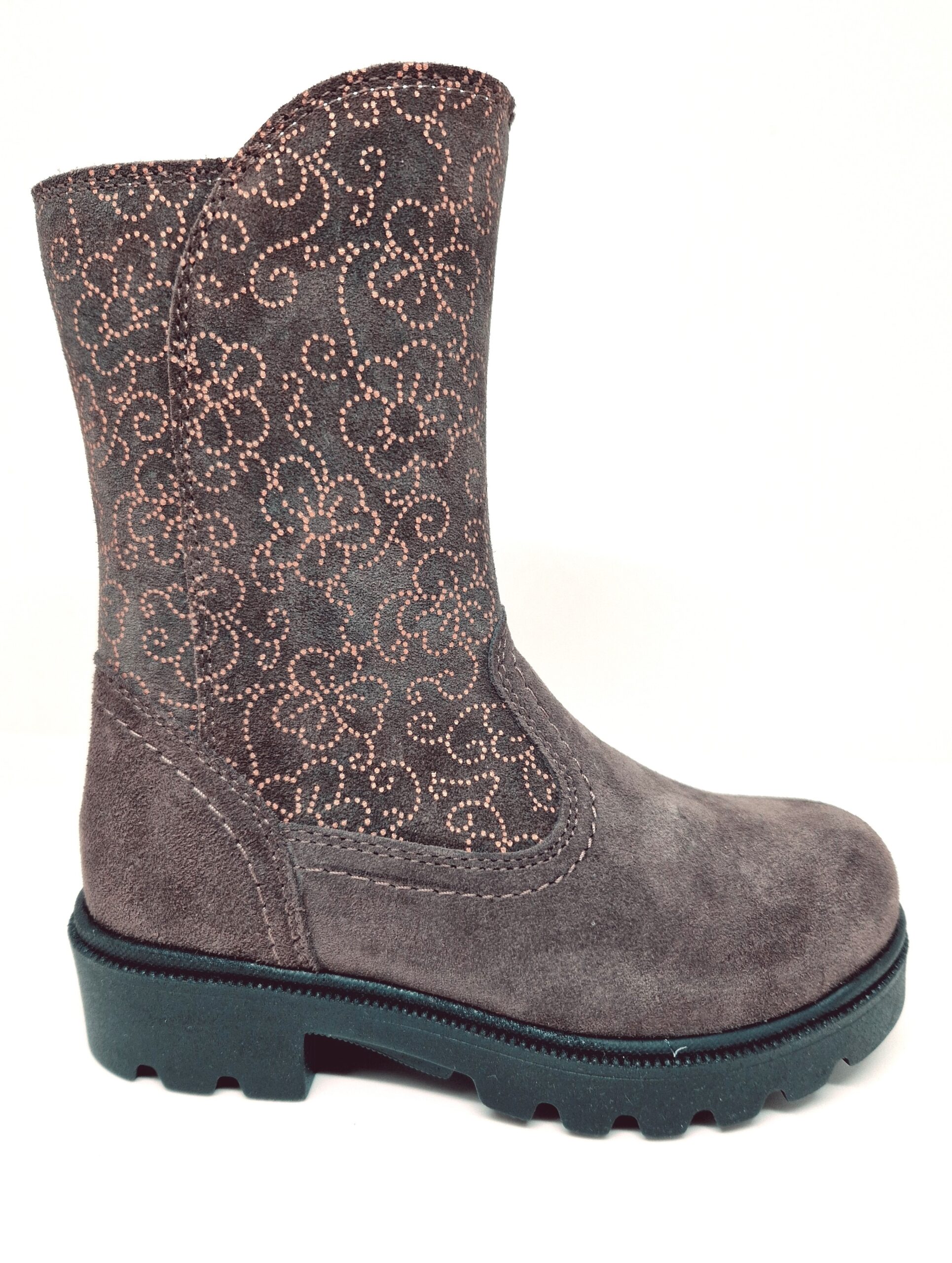 Cizme fete din piele imblanite BROWN Nabuc2