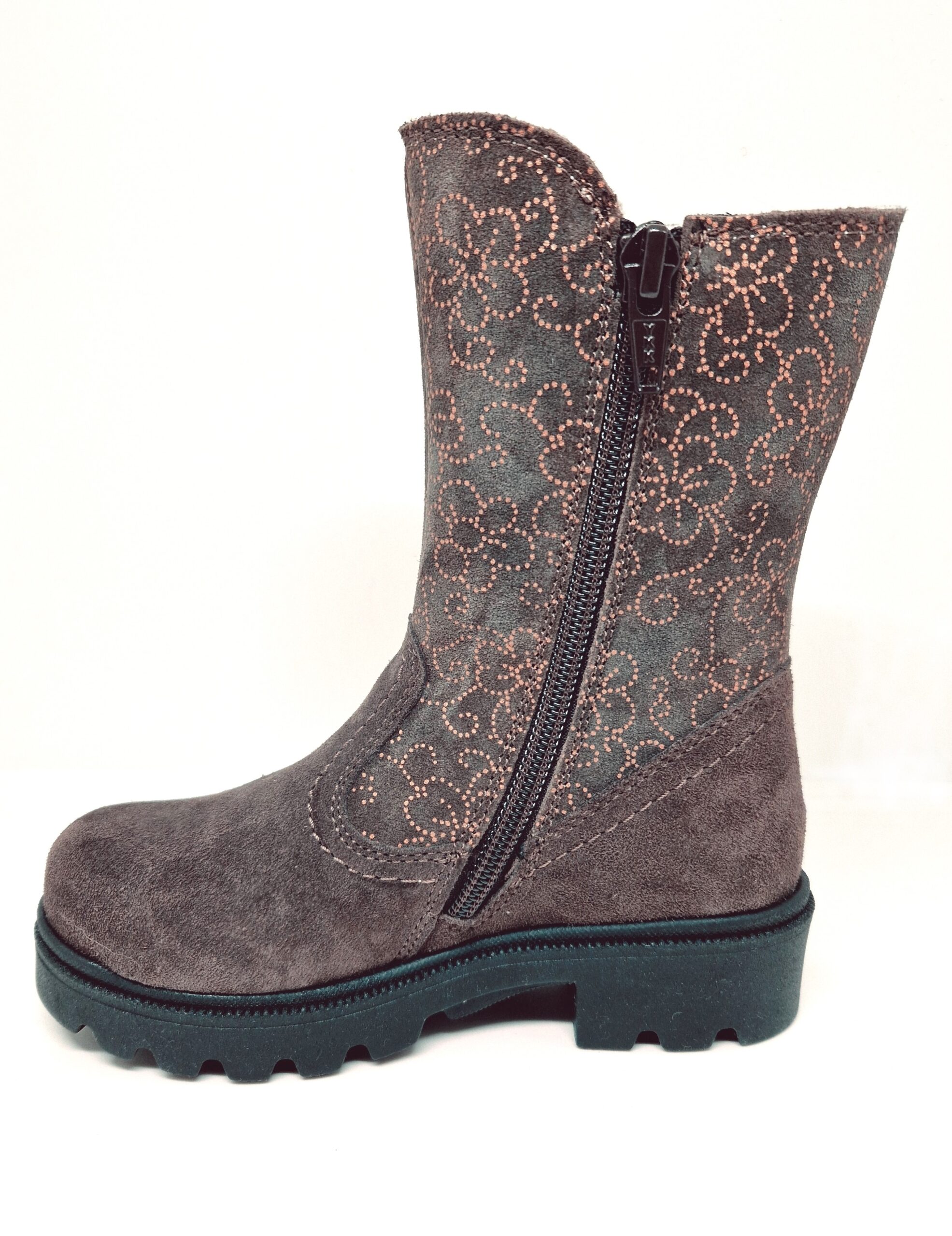 Cizme fete din piele imblanite BROWN Nabuc3