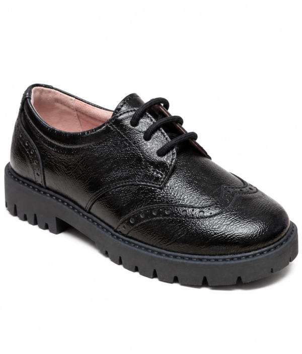 Pantofi fete piele naturala FRIDA negru lac sifonat