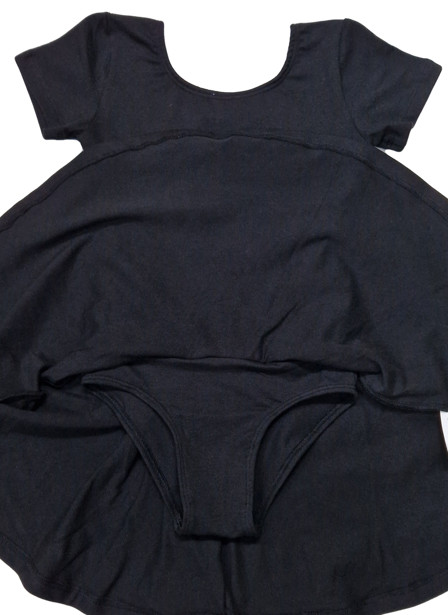 Costum gimnastica fete maneca scurta cu fusta, Negru1