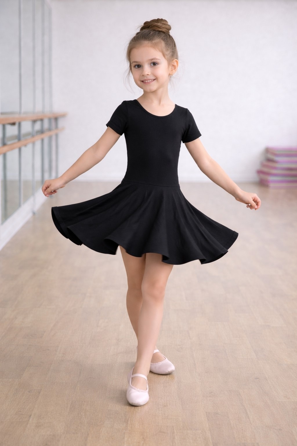 costum gimnastica fetite negru fata