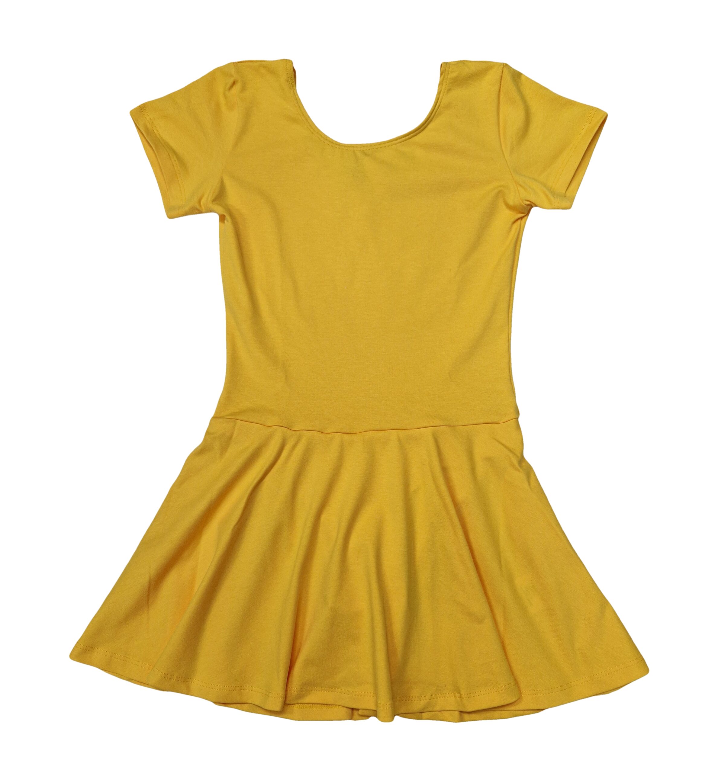 Costum gimnastica fete maneca scurta cu fusta, Galben