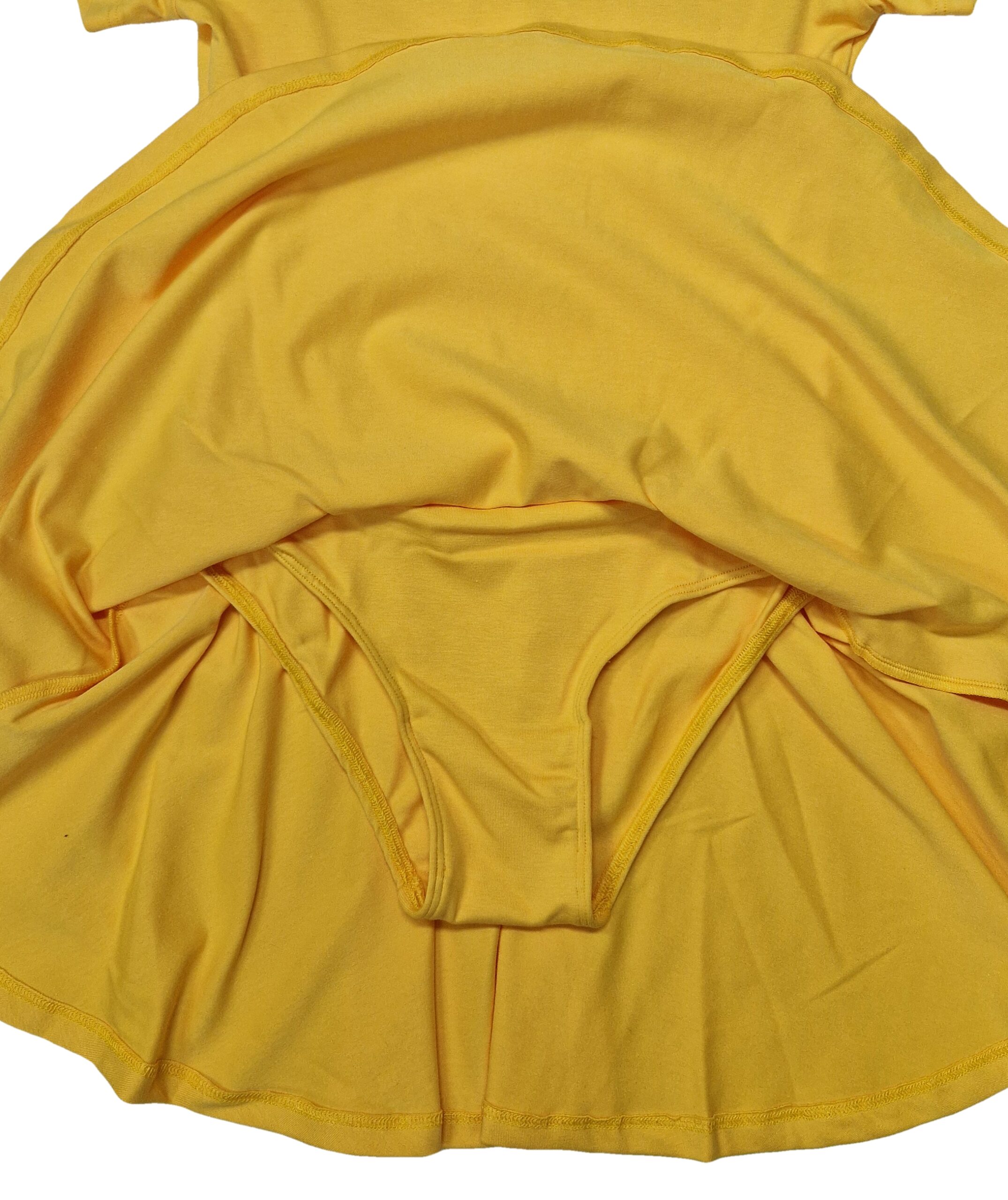 Costum gimnastica fete maneca scurta cu fusta, Galben1