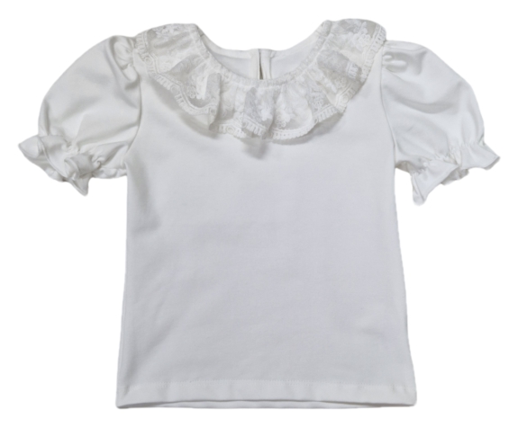 Tricou cu dantela elegant fete, ivory