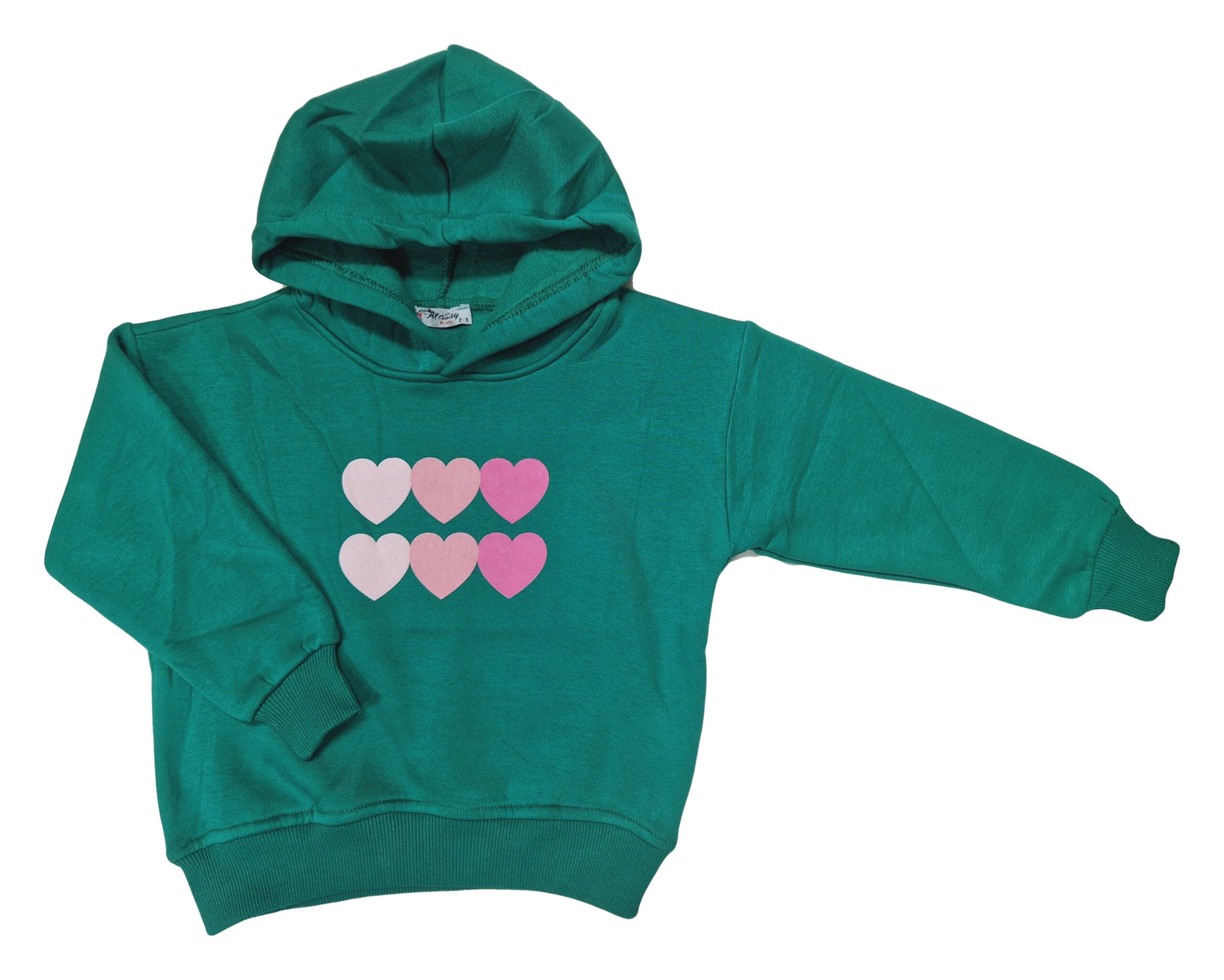 Hanorac gros fete cu gluga HEART, verde