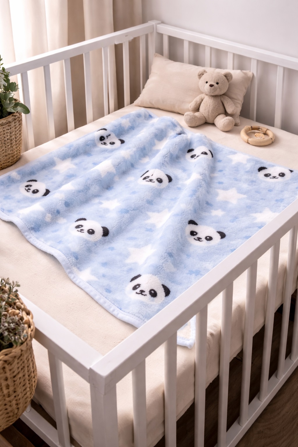 Păturică bebe botez albastră cu ursuleți SOFFI2