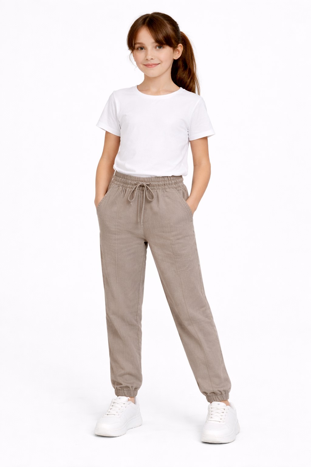pantaloni sport fete bej 2