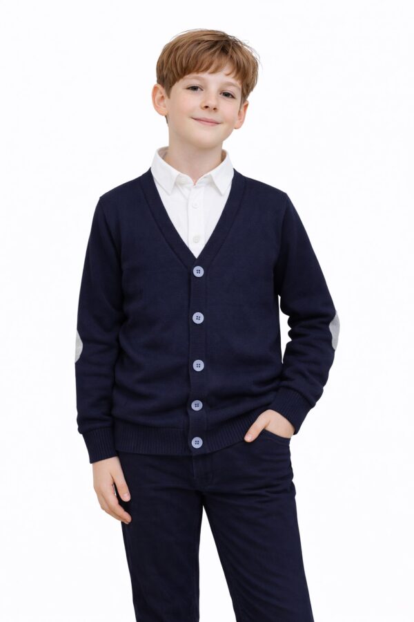 Cardigan scoala baieti bleumarin cu gri DOREL