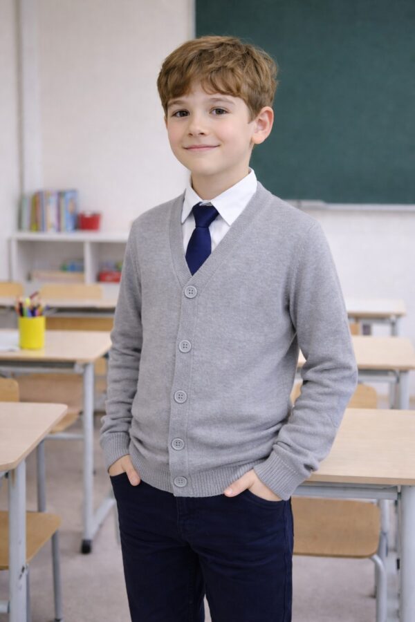 Cardigan baieti gri uni DOREL 5-16 ani