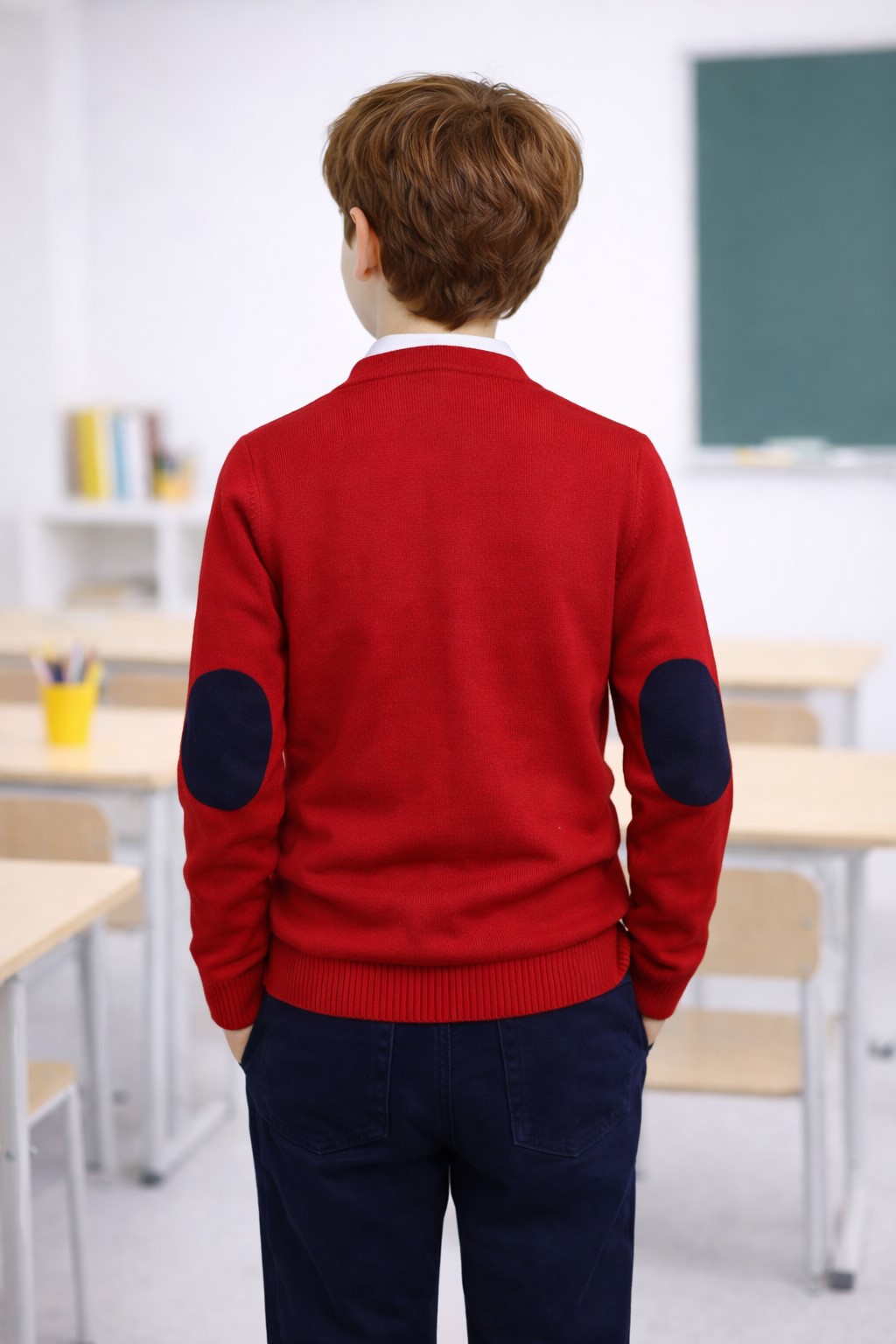 cardigan baieti scoala rosu Dorel1