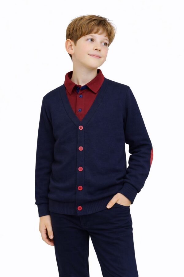 Cardigan scoala baieti bleumarin cu rosu DOREL