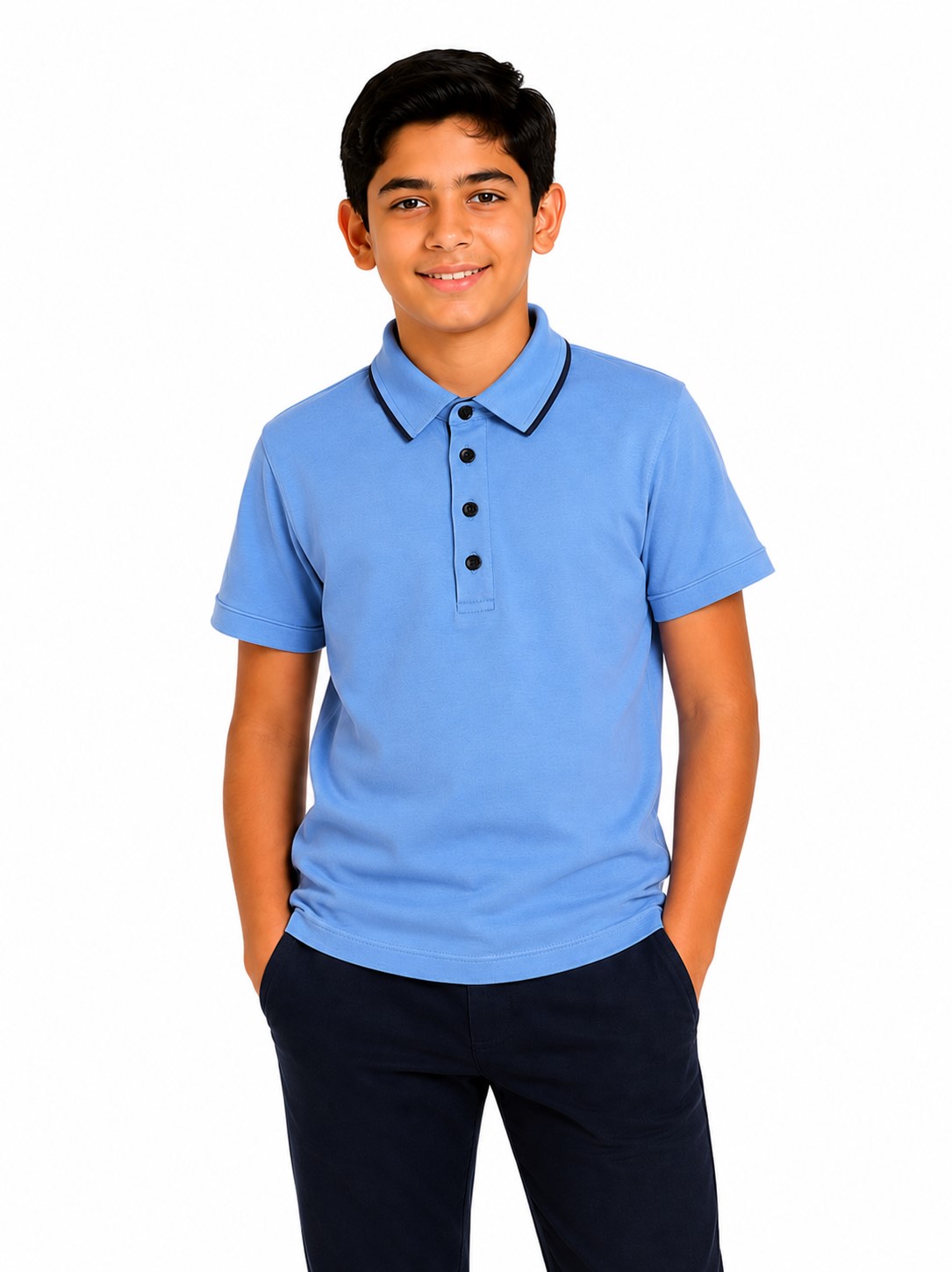 tricou polo scoala gabriel bleu