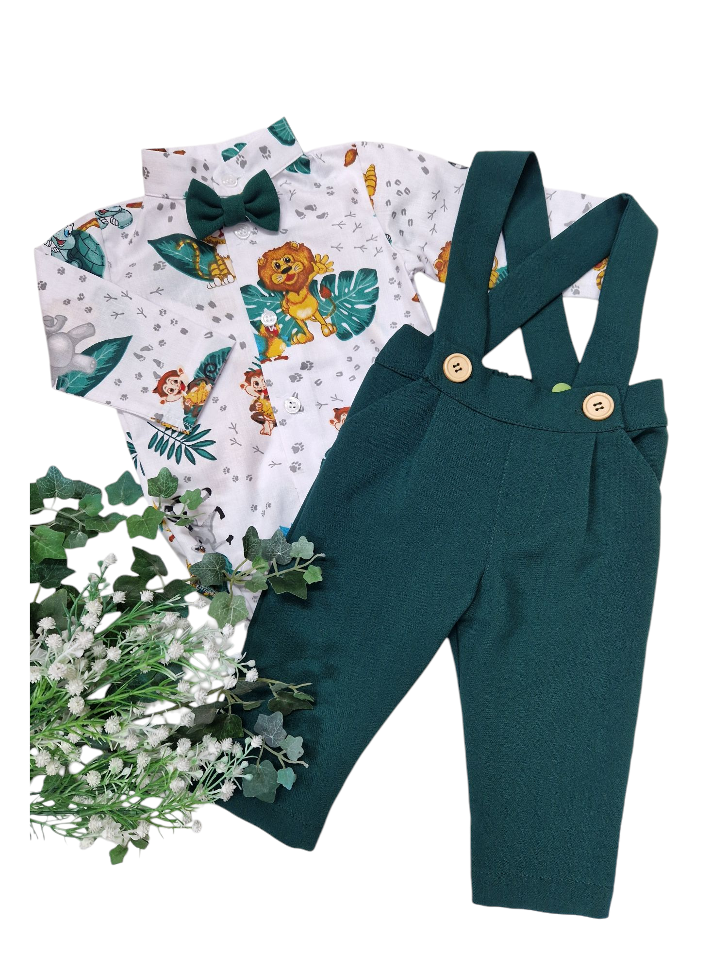 Compleu baieti model ZOO Animals, 0-1 ani, verde
