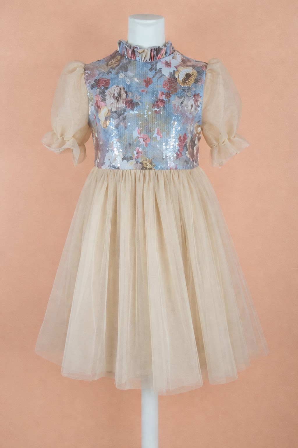 rochie eleganta fete tulle bej1