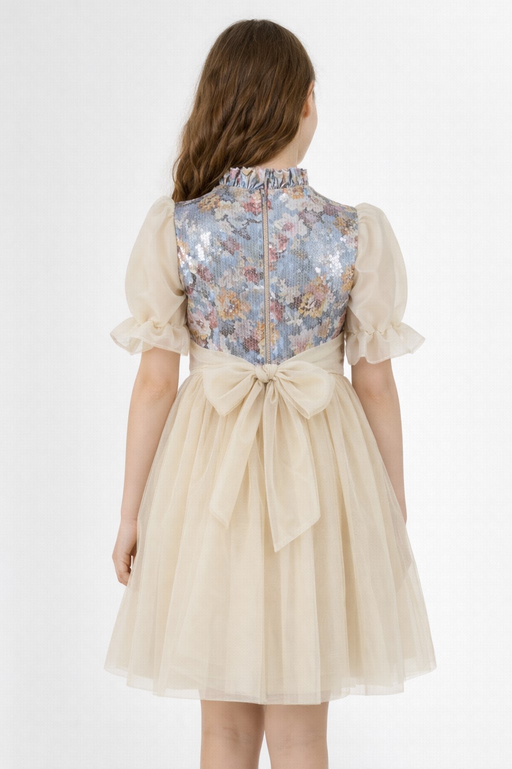rochie eleganta fete tulle bej2