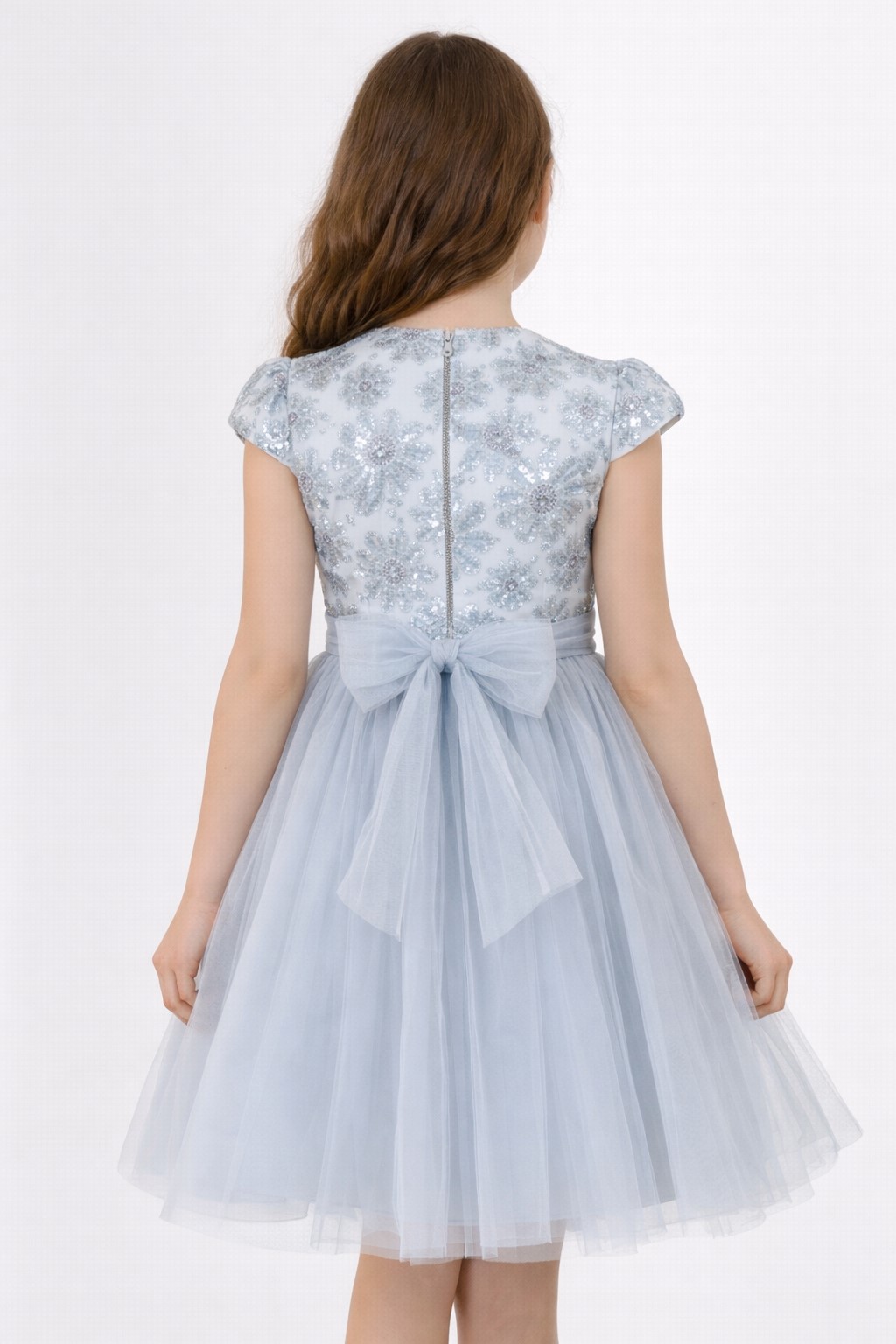 rochie eleganta fete tulle gri1