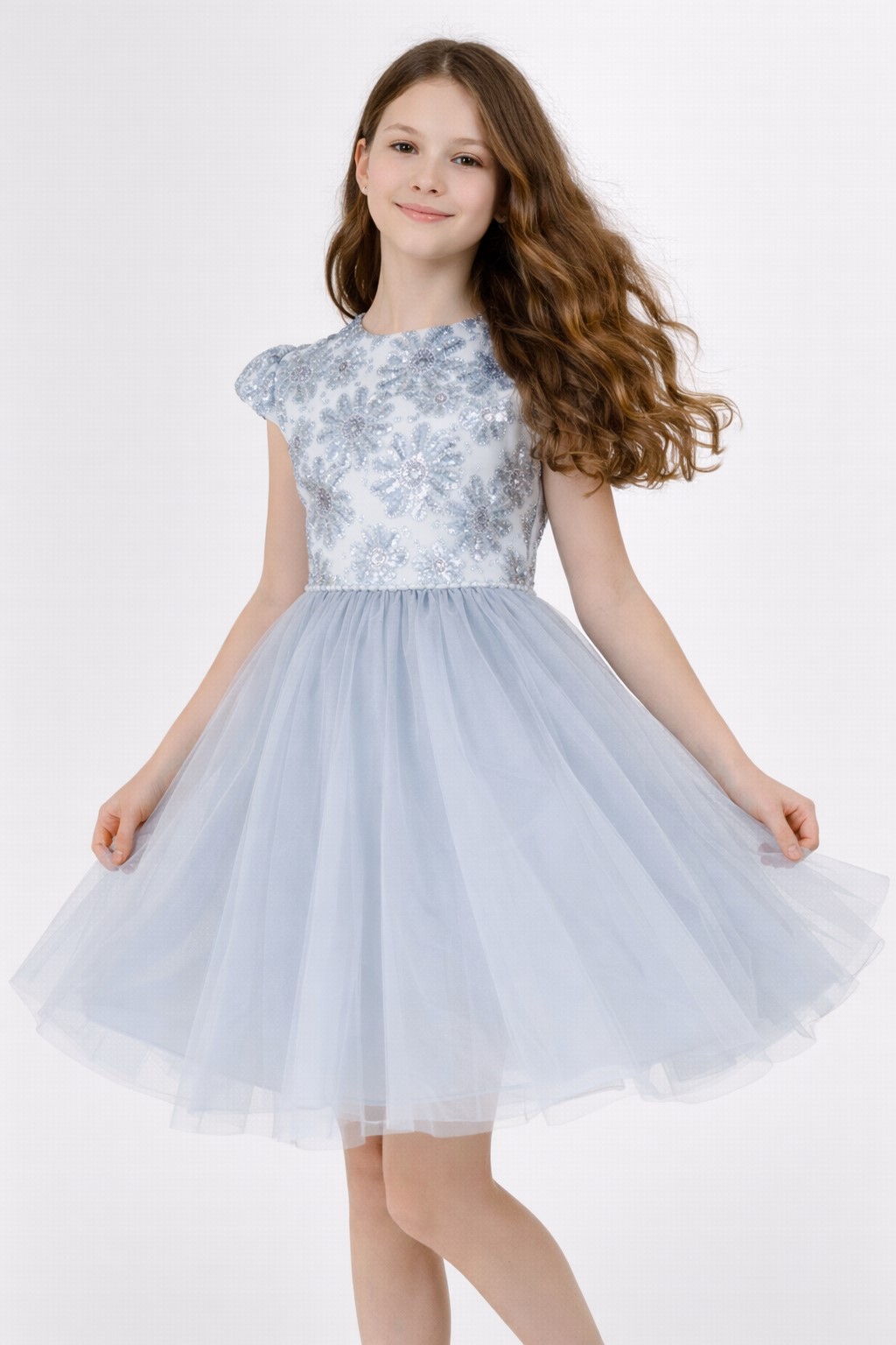 rochie eleganta fete tulle gri2