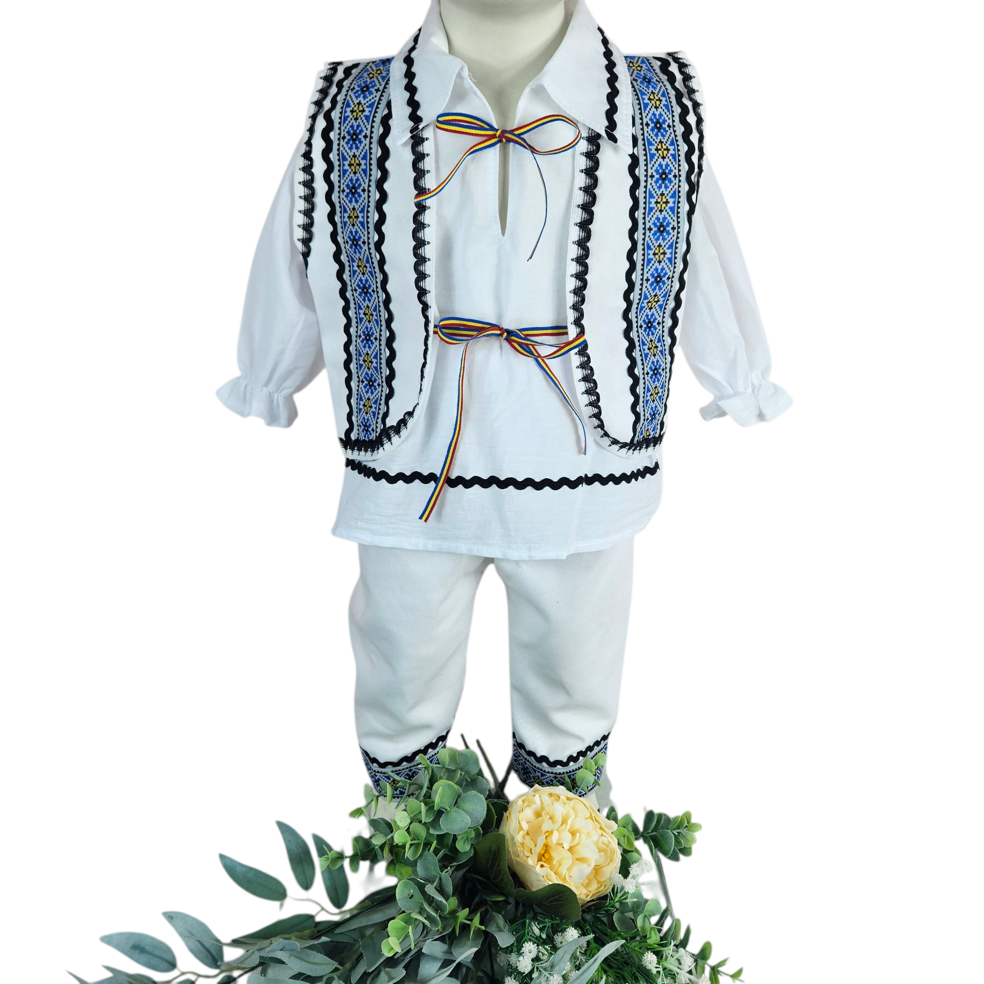 Costum popular botez baieti TRADITII, 0-12luni albalbastru