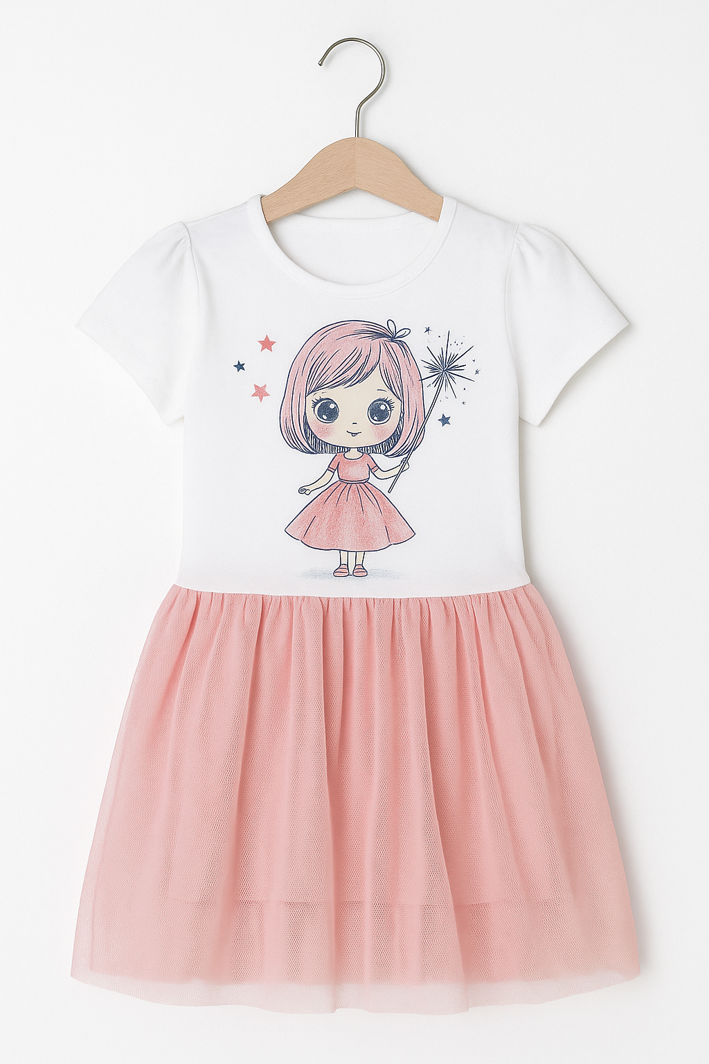 Rochie pentru fete Little PRINCESS, alb cu corai, 2-6ani