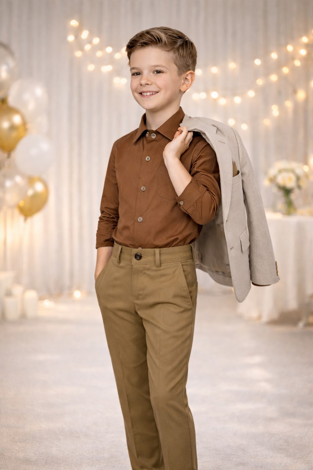 costum elegant baieti bej 2