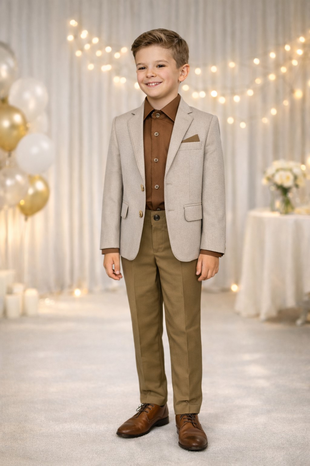 costum elegant baieti bej