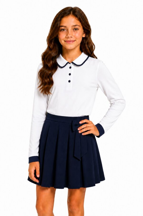 Bluza fete IULIA, alb contrast bleumarin