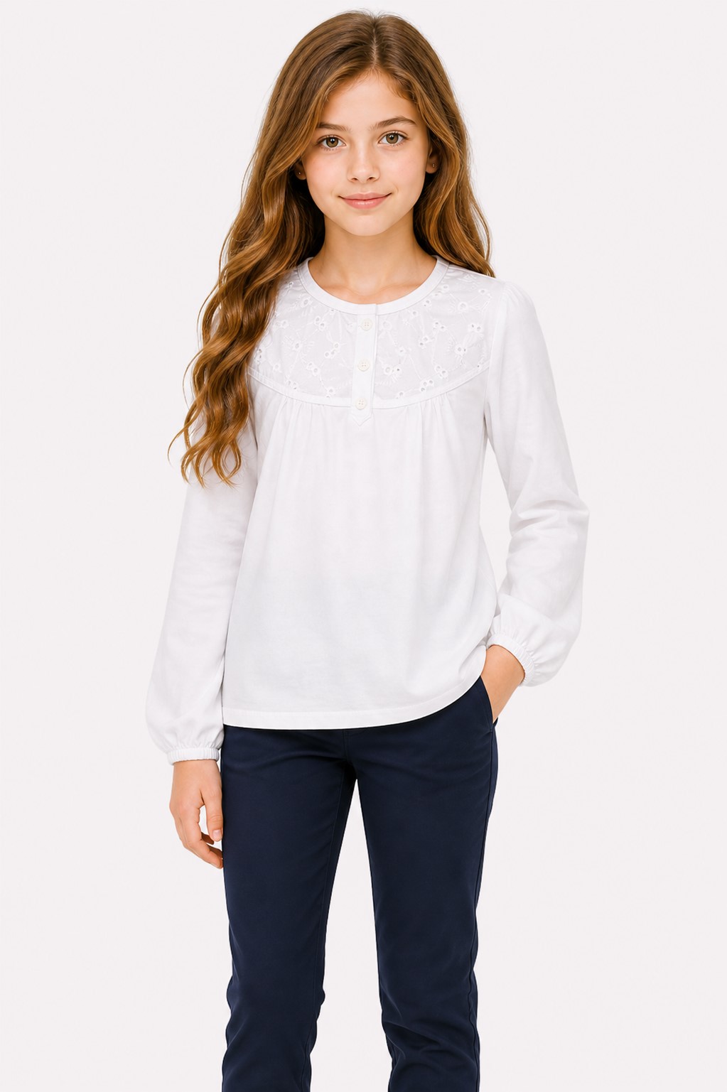 bluza eleganta fete ivory cu broderie