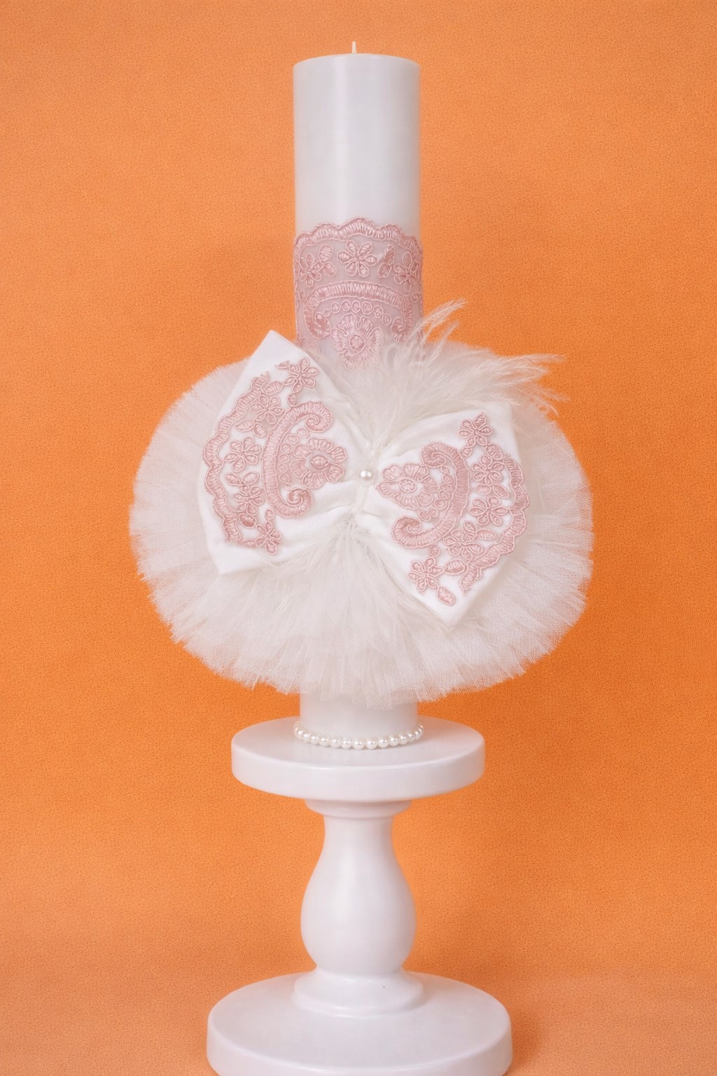lumanare botez fete tulle fundita crem