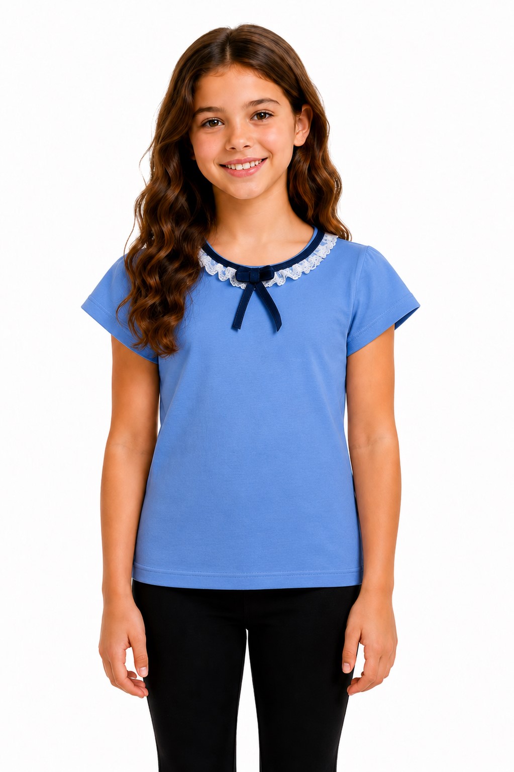 tricou albastru Felicia cu fundita bleumarin