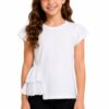 Tricou elegant fete asimetric cu broderie