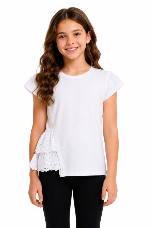 Tricou elegant fete asimetric cu broderie