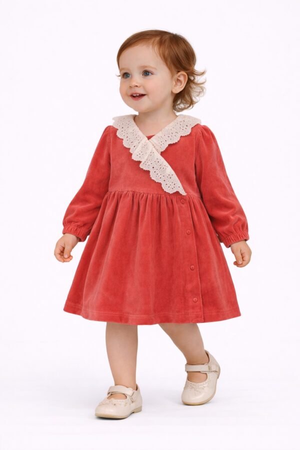 Rochie fete baby Clara catifea corai