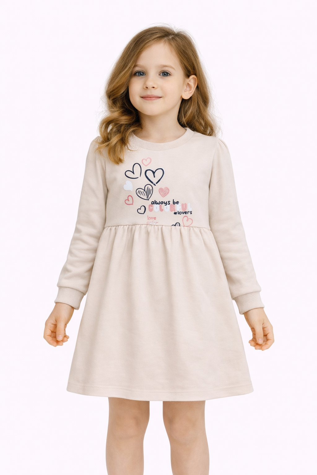 Rochiță pentru fete, bumbac LITTLE HEART bej 2-6 ani