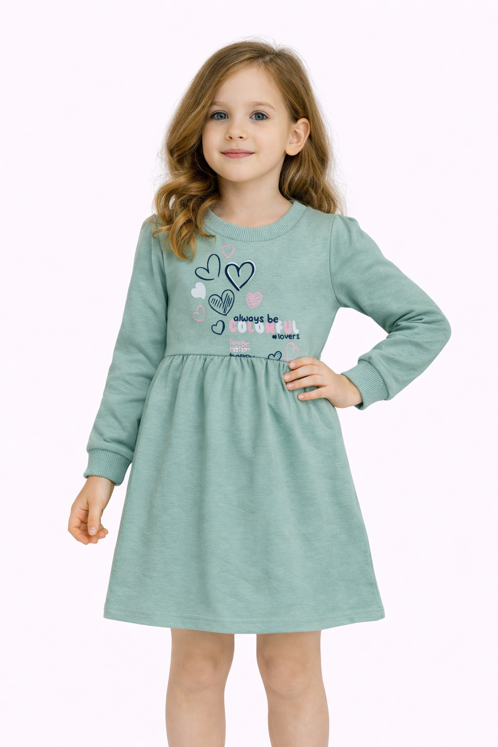 Rochiță verde fete, bumbac LITTLE HEART 2-6 ani