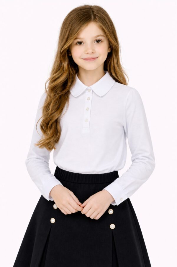 Bluza polo alba fete scoala ROMINA
