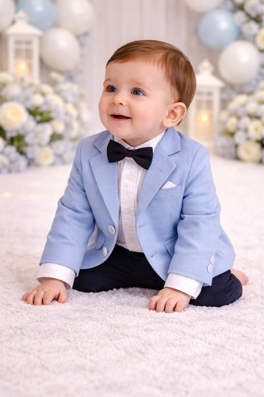 costum botez baieti CAROL albastru cald