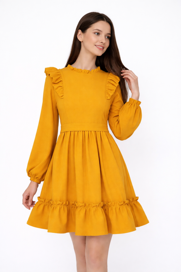 Rochiță fete DARIA, mama-fiica galben mustard