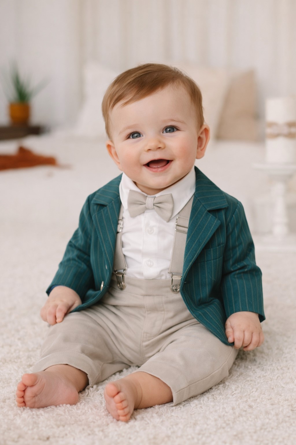 costum botez baieti Rares verde