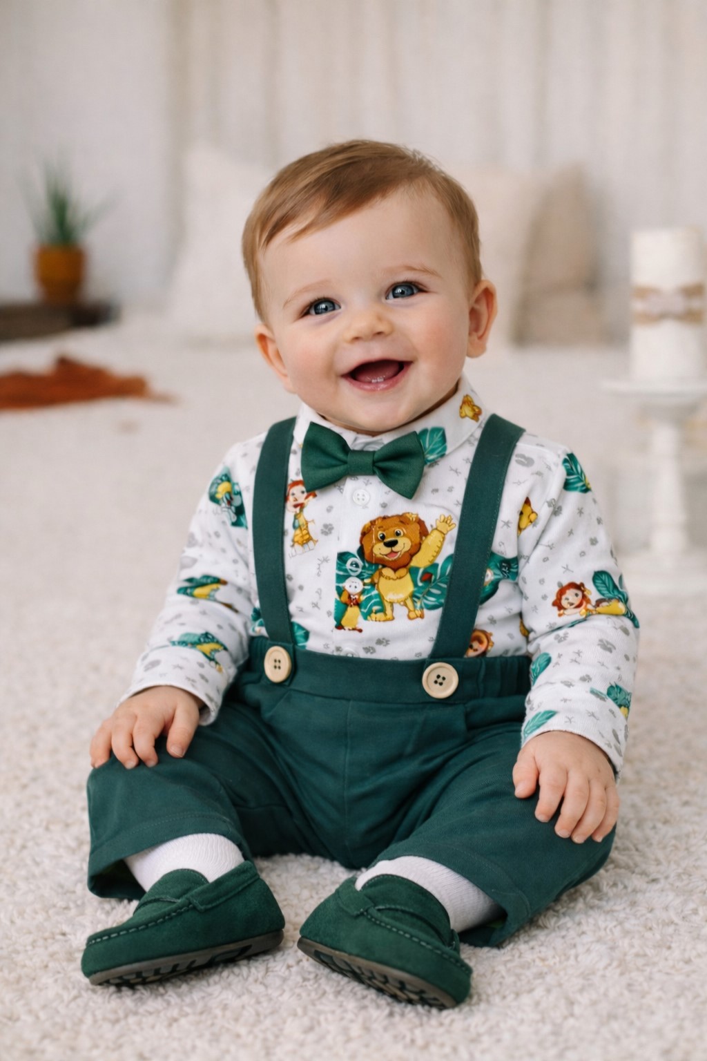 costum botez baieti Safari verde